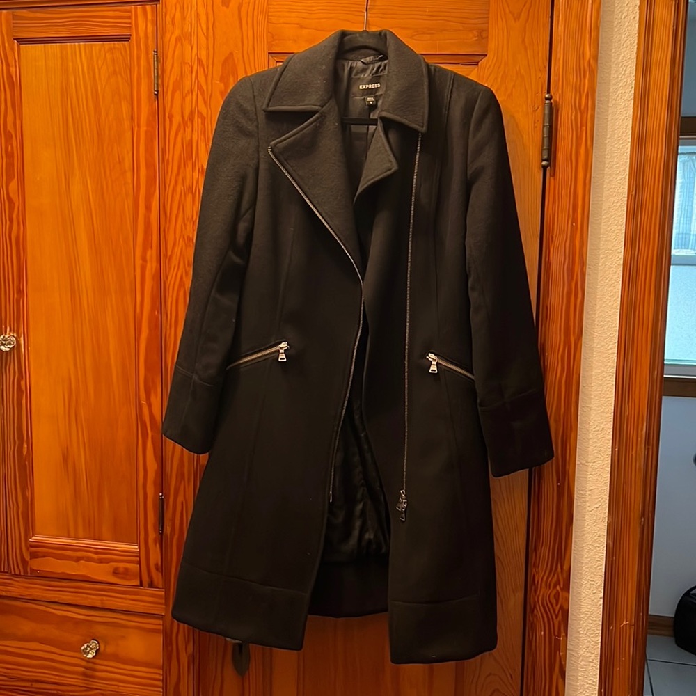 Express size 8 wool coat with back satin lace up detail